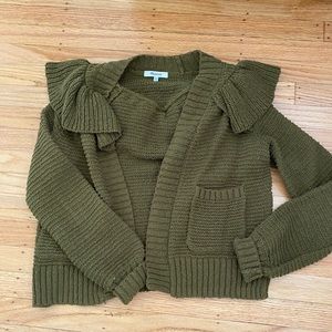 Madewell olive ruffle cardigan